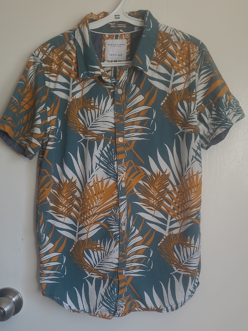 Short-Sleeve Tropical Print Shirt - Green/Gold - Unknown Brand